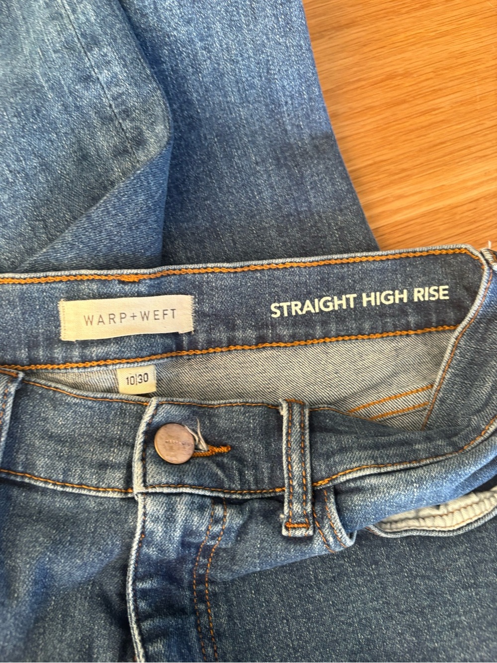 Warp + Weft Straight High Rise Jeans in Medium Blue